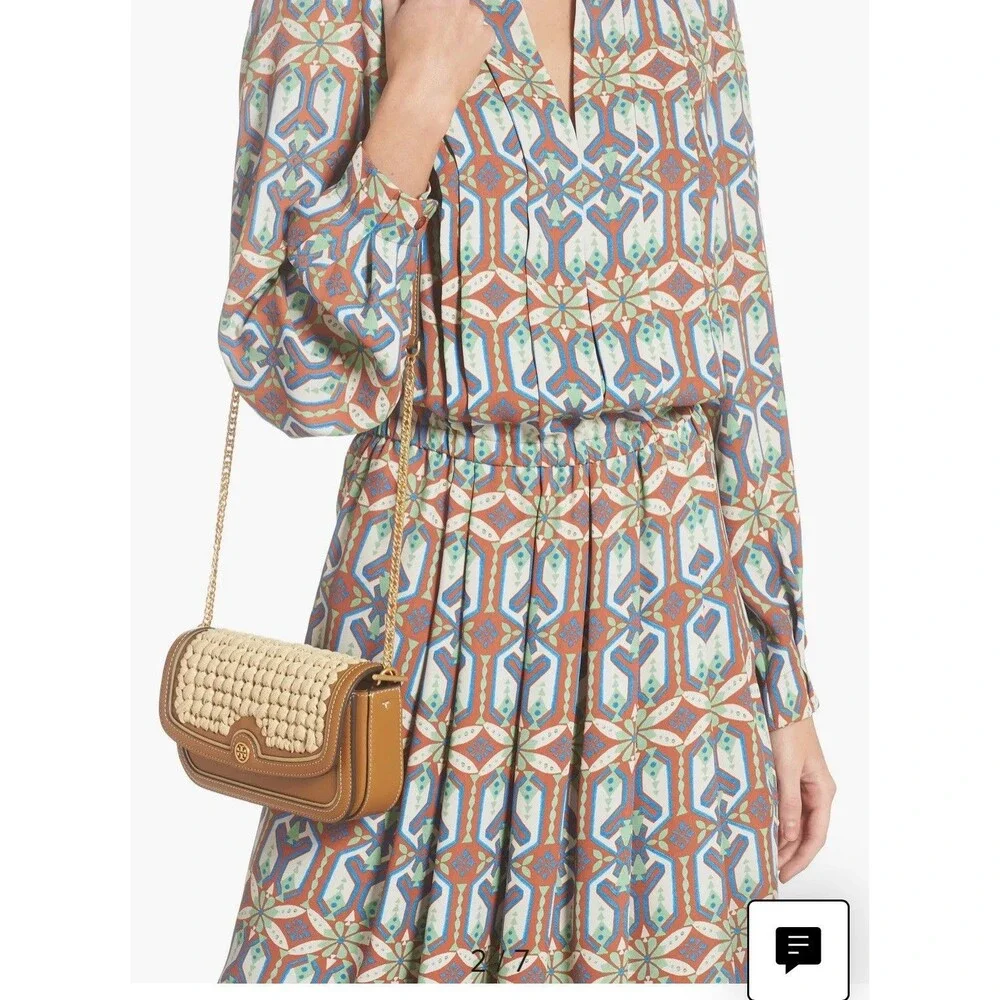 Tory Burch Robinson Raffia Wallet on a Chain Color Natural Retail $498